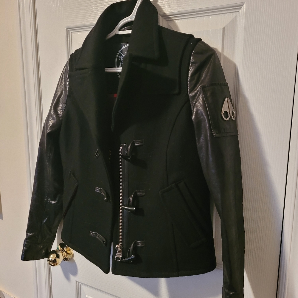 Size small Moose Knuckles wool and leather jacket
